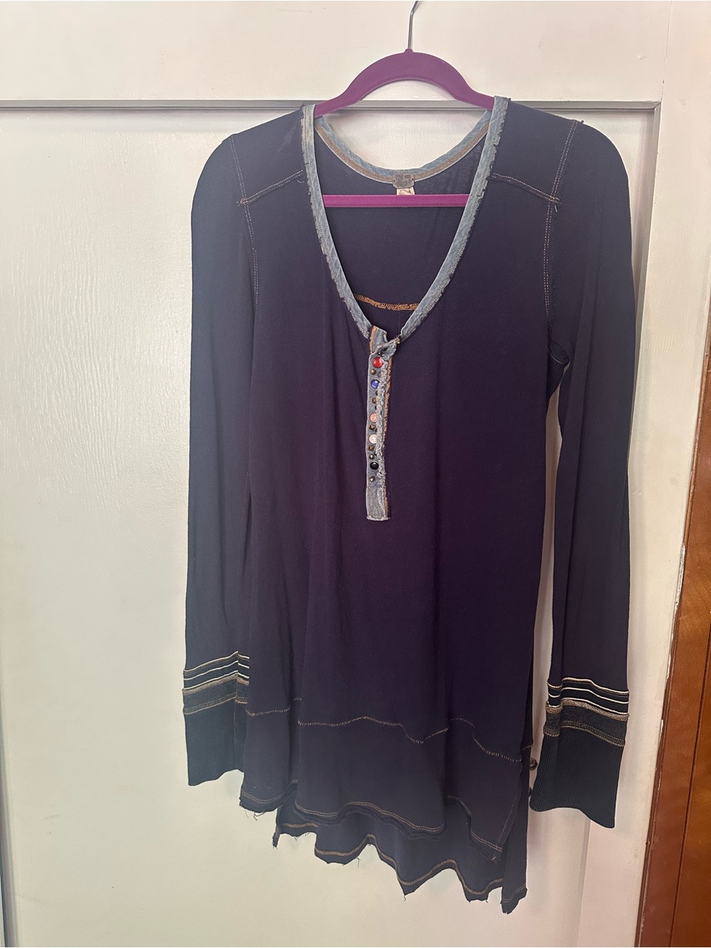 Free People blue Tunic Top with Contrast Trim